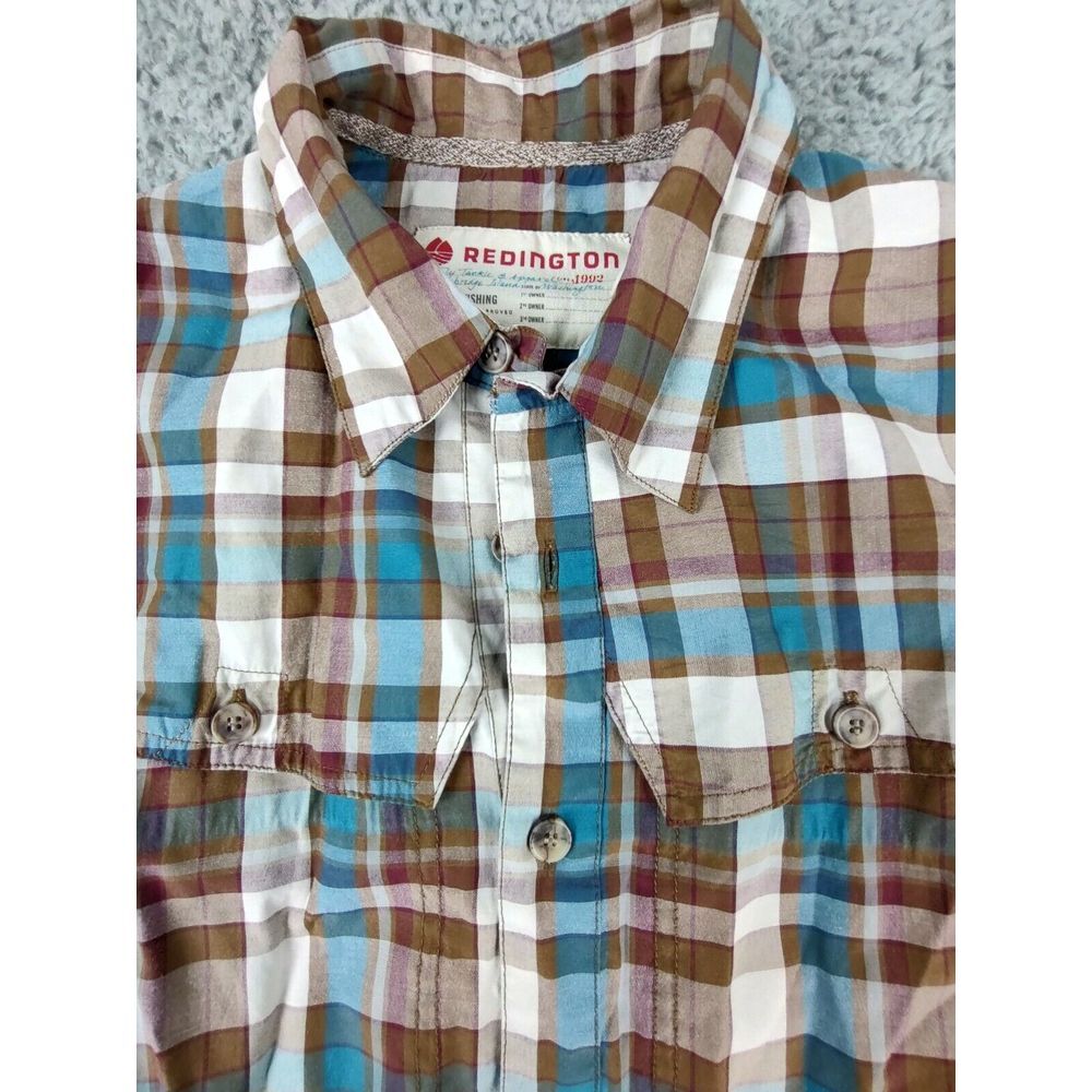 Redington Men's Shirt Size M Short Sleeve‎ Snap Multi Color Plaid Fly Fishing